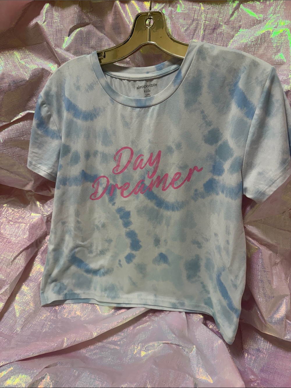 Aeropostale Light Blue Tie-Dye Tee with Pink "Day Dreamer" Graphic
